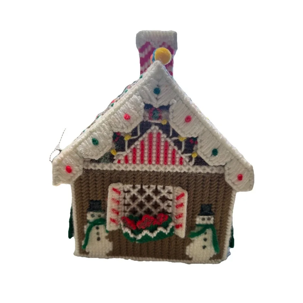 Vintage Handmade Plastic Canvas Needlepoint‎ Christmas House Gingerbread Decor